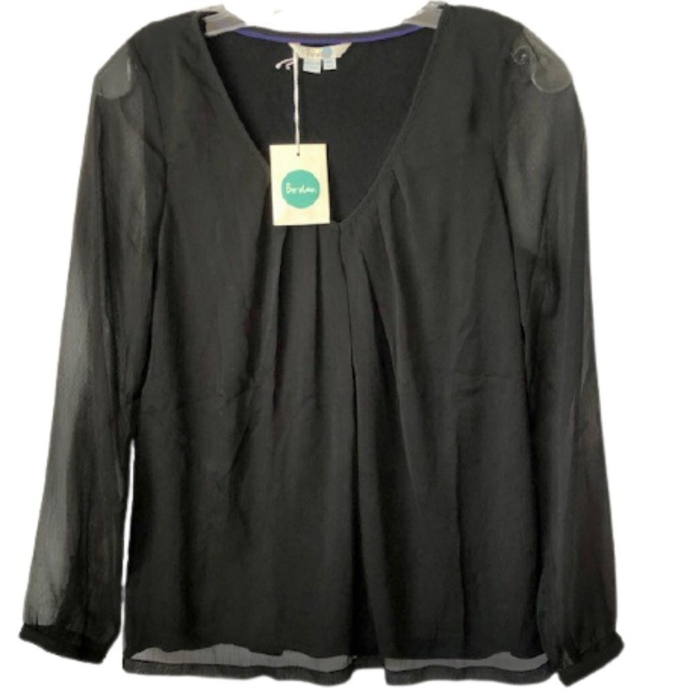 Boden Aubrey V-Neck Sheer Lined Blouse - Black - 4